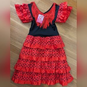 NWT Little Girls Red and Black Flamenco Dancer Costume Dress. Size 4
